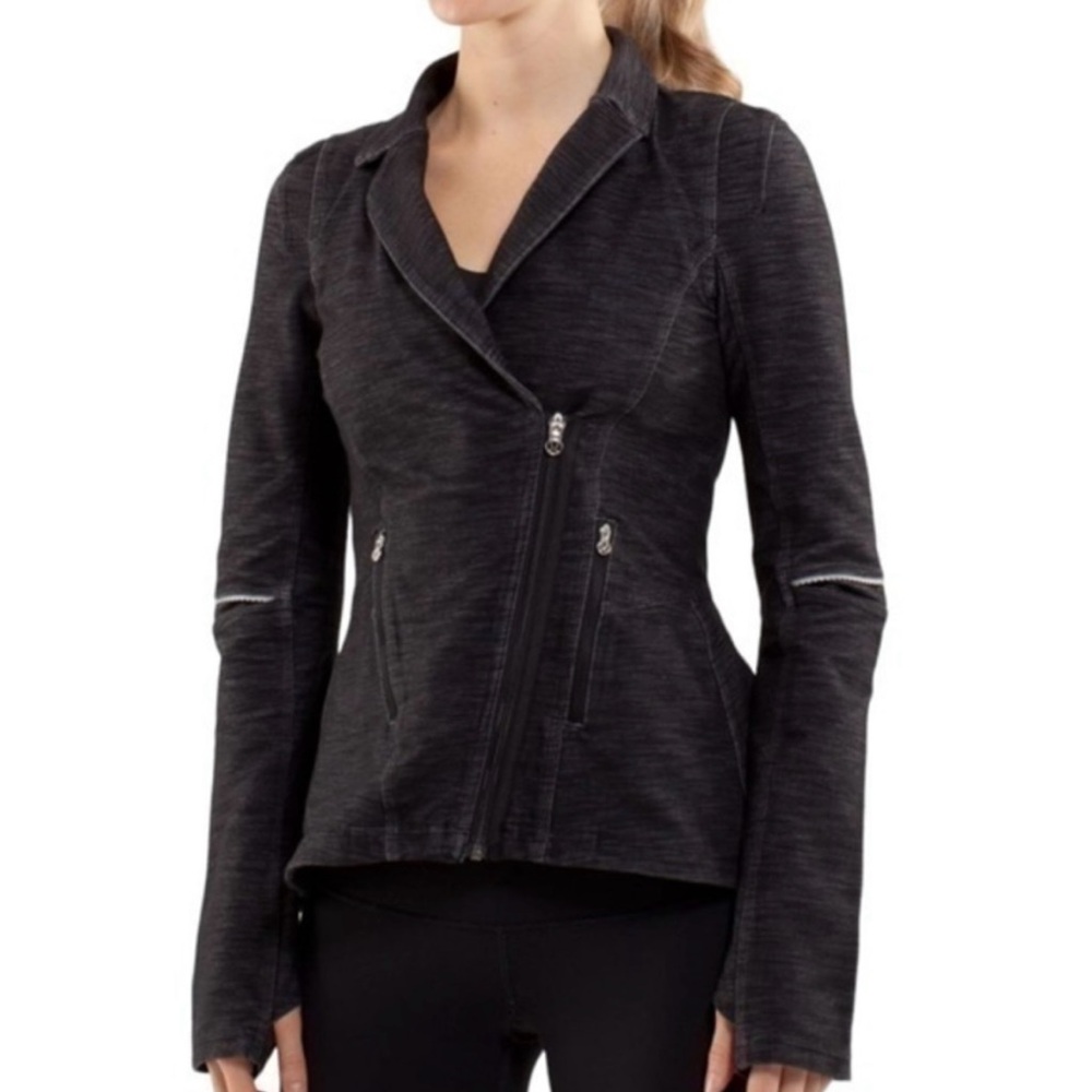 Lululemon Women’s Size 4 Black Fossil Gray Ride On Slim Fit Moto Blazer Jacket